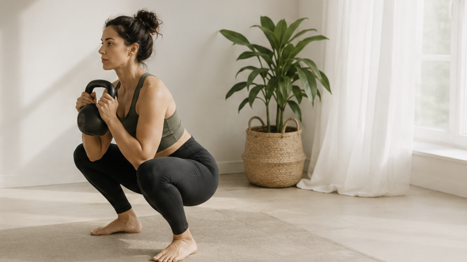persona entrenando fuerza funcional en casa con ejercicios de peso corporal