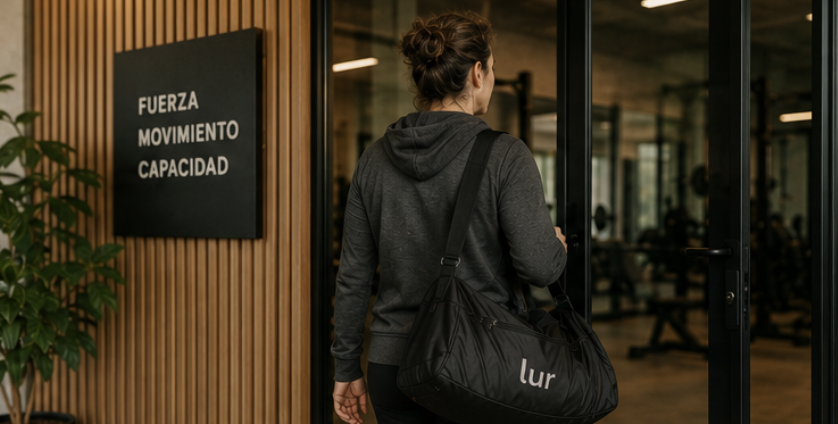 Mujer entrenando fuerza funcional con movimientos de cuerpo completo en el gimnasio